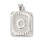 Rack Plating Brass Pendants, Long-Lasting Plated, Lead Free & Cadmium Free, Square with Letter Charms, Letter C, 24x17x2.5mm, Hole: 4x3.5mm