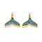 304 Stainless Steel Pendants, with Enamel, Fishtail Charms, Ion Plating(IP), Real 18K Gold Plated, Dark Cyan, 17x17.5x3.5mm, Hole: 3x1.6mm
