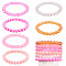 6Pcs 6 Styles 8mm Glass Round Beaded Stretch Bracelet Sets, Stackable Bracelets for Women, Pink, Perimeter: 7-1/4 inch(18.5cm), 1pc/style