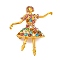 Dancing Girl Alloy Colorful Rhinestone Brooch, Golden, 48x40mm