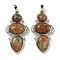 Natural Unakite Pendants, Rack Plating Brass Flower Charms, Cadmium Free & Lead Free, Platinum, 47x24x6.5mm, Hole: 7.5x5mm