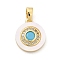 Brass Micro Pave Cubic Zirconia Pendents, with Shell and Glass Charms, Real 18K Gold Plated, 14x12x2.5mm, Hole: 5x2.5mm