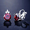 Brass Cubic Zirconia Clip-on Earrings, Diamond, Platinum, Dark Red, 16x7mm