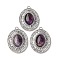 Natural Amethyst Oval Pendants, 304 Stainless Steel Crystal Rhinestone Charms, Stainless Steel Color, 38x29.5x9mm, Hole: 2.2mm