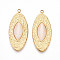 304 Stainless Steel Pendants, Oval Charms, with Glass, Imitation Cat Eyes, Ion Plating(IP), Real 18K Gold Plated, 34.5x15x4mm, Hole: 1.6mm