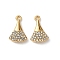304 Stainless Steel Pendants, Fan Charms, with Rhinestone, Ion Plating(IP), Real 18K Gold Plated, 14.5x9.5x3.5mm, Hole: 1.4mm