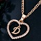 Heart Brass Micro Pave Clear Cubic Zirconia Pendant Necklaces, Rose Gold, Letter D, 17.72 inch(45cm)