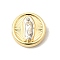 Religion Brass Beads, Two Tone, Long-Lasting Plated, Cadmium Free & Lead Free, Flat Round with Virgin Mary, Real 18K Gold Plated, 12x4mm, Hole: 1.6mm