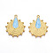 304 Stainless Steel Pendants, with Enamel, Flat Round & Teardrop Charms, Ion Plating(IP), Real 18K Gold Plated, Light Sky Blue, 29x24x1.5mm, Hole: 1.5mm