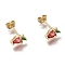 Brass Stud Earrings, with Cubic Zirconia and Ear Nuts, Apple, Cerise, Golden, 8x5.5mm, Pin: 0.7mm