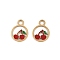 304 Stainless Steel Enamel Charms, Ion Plating(IP), Ring with Cherry Charm, Real 18K Gold Plated, 13.5x10x1mm, Hole: 2.5mm