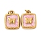 304 Stainless Steel Enamel Pendants, Square with Butterfly Charm, with Jump Ring, Ion Plating(IP), Real 18K Gold Plated, Pink, 16x12x2.5mm, Hole: 2.5mm