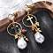 Brass Cross Dangle Stud Earrings, with ABS Imitation Pearl & Glass & Agate, Real 18K Gold Plated, 60x18mm