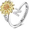 Adjustable Brass Rhinestone Rotating Cuff Rings, Letter & Sunflower, with Word You are My Sunshine, Fidget Spinner Ring for Calming Worry Meditation, Platinum & Light Gold, Letter N, Inner Diameter: 15~20mm