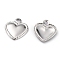 Brass Charms, Long-Lasting Plated, Heart, Platinum, 9.5x8x0.7mm, Hole: 1mm
