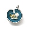 Brass Teal Enamel Leaf Pendants, Natural Freshwater Pearl Flower Charms, Platinum, 21x20x8mm, Hole: 5x3mm