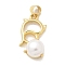 Rack Plating Brass Pendants, with ABS Imitation Pearl, Long-Lasting Plated, Lead Free & Cadmium Free, Real 18K Gold Plated, Dolphin, 21.5x11x7.5mm, Hole: 4.5x3.5mm