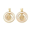 Brass Micro Pave Cubic Zirconia Pendants, with Shell, Flat Round Charms, Real 18K Gold Plated, Rack Plating, Lasting Plated, Cadmium Free & Lead Free, Hindu Buddhist OM, 24x21x2.5mm, Hole: 4x3mm