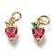 Brass Micro Pave Deep Pink Cubic Zirconia Charms, with Jump Rings, Heart, Golden, 11x5.5x3.5mm, Hole: 3mm