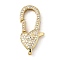 Brass Clear Cubic Zirconia Lobster Claw Clasps, Heart, Real 18K Gold Plated, 28.5x13.5x6mm, Hole: 4.5x2mm