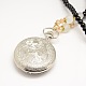 Mixed Styles Casual Style Long Black Glass Beaded Alloy Flat Round Quartz Pocket Watches Pendant Necklaces WACH-M112-M02-5