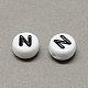 Perles de lettre à trous horizontaux acryliques blanches et noires SACR-Q101-01N-2