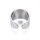 304 Stainless Steel Texture Open Cuff Ring RJEW-S405-258P-3
