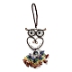 Wire Wrapped Brass Owl & Natural Quartz Crystal Pendant Decoration HJEW-C006-01A-1