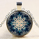 Snowflake Pattern Flat Round Glass Pendant Necklaces NJEW-N0051-025A-02-1