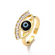 Lampwork Evil Eye Open Cuff Ring with Clear Cubic Zirconia RJEW-L104-02G-01-1