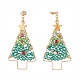 Aretes colgantes de árbol de navidad trenzado de vidrio y perla de concha EJEW-TA00090-2
