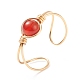 Offener Manschettenring mit runden Perlen aus natürlichem rotem Achat RJEW-TA00041-03-4