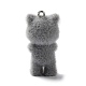 フロッキー樹脂ペンダント  プラチナメッキの鉄製ループが付いた猫の形のチャーム  グレー  35.5x16.5x17mm  穴：2mm X-CRES-M018-01B-2