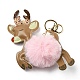 Imitation Rex Rabbit Fur & PU Leather Christmas Reindeer Pendant Keychain KEYC-K018-02KCG-02-1