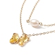 Glass Butterfly & Natural Pearl Pendants Double Layer Necklace with Clear Cubic Zirconia NJEW-TA00043-04-4