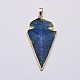 Natural Dyed Agate Triangle Golden Plated Big Pendants G-P077-41D-2