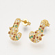 Ciondoli in ottone con zirconi cubici e orecchini a bottone e anelli regolabili set di gioielli SJEW-S043-14-4
