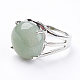 調整可能な天然の緑のアベンチュリン指輪  真鍮パーツ  usサイズ7 1/4(17.5mm)  宝石：16mm X-RJEW-F075-01K-2