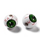 ハロウィーン スプレー塗装ウッド ビーズ  丸くて緑色の目の模様  ホワイト  15.5~16x14.5~15mm  穴：4mm WOOD-C002-02-3
