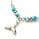 304 Stainless Steel Whale Tail Charm Anklet with Round Natural White Jade Beads for Women AJEW-AN00498-01-4