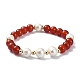 Natural Carnelian & Pearl Beaded Stretch Bracelet for Women BJEW-JB09384-01-1