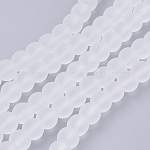 Transparente Glasperlen stränge, matt, Runde, weiß, 6 mm, Bohrung: 1.3~1.6 mm, ca. 140 Stk. / Strang, 31.4 Zoll