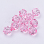 Perles en acrylique transparente, facette, ronde, rose, 16x15.5mm, Trou: 2.4mm, environ 233 pcs/500 g