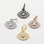 CZ Brass Micro Pave Cubic Zirconia Evil Eye Charms, Mixed Color, 9x11x2mm, Jump Ring: 5x0.8mm