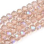 Abalorios de vidrio electroplate hebras, medio arco iris chapado, facetados, rerondana plana, peachpuff, 2.9~3.3x2mm, agujero: 0.8 mm, aproximamente 135~140 pcs / cadena, 32~34 cm