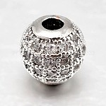 Round Brass Micro Pave Cubic Zirconia Beads, Clear, Platinum, 6mm, Hole: 1.8mm