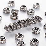 Brass Rhinestone Spacer Beads, Grade AAA, Straight Flange, Gunmetal, Rondelle, Crystal, 4x2mm, Hole: 1mm