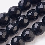 Natürliche Malaysia Jade Perlen Stränge, gefärbt, facettiert, Runde, Schwarz, 10 mm, Bohrung: 1.2 mm, ca. 37 Stk. / Strang, 14.9 Zoll