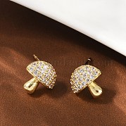 Серьги-гвоздики из латуни с микропаве из прозрачных кубических цирконий в форме гриба EJEW-F895-17G