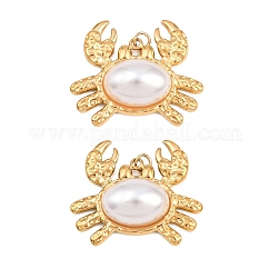 Colgantes de acero inoxidable 304, cangrejo, con abs perla de plastico, sin plomo y el cadmio, revestimiento de iones (ip), real 18k chapado en oro, 23x28x8mm